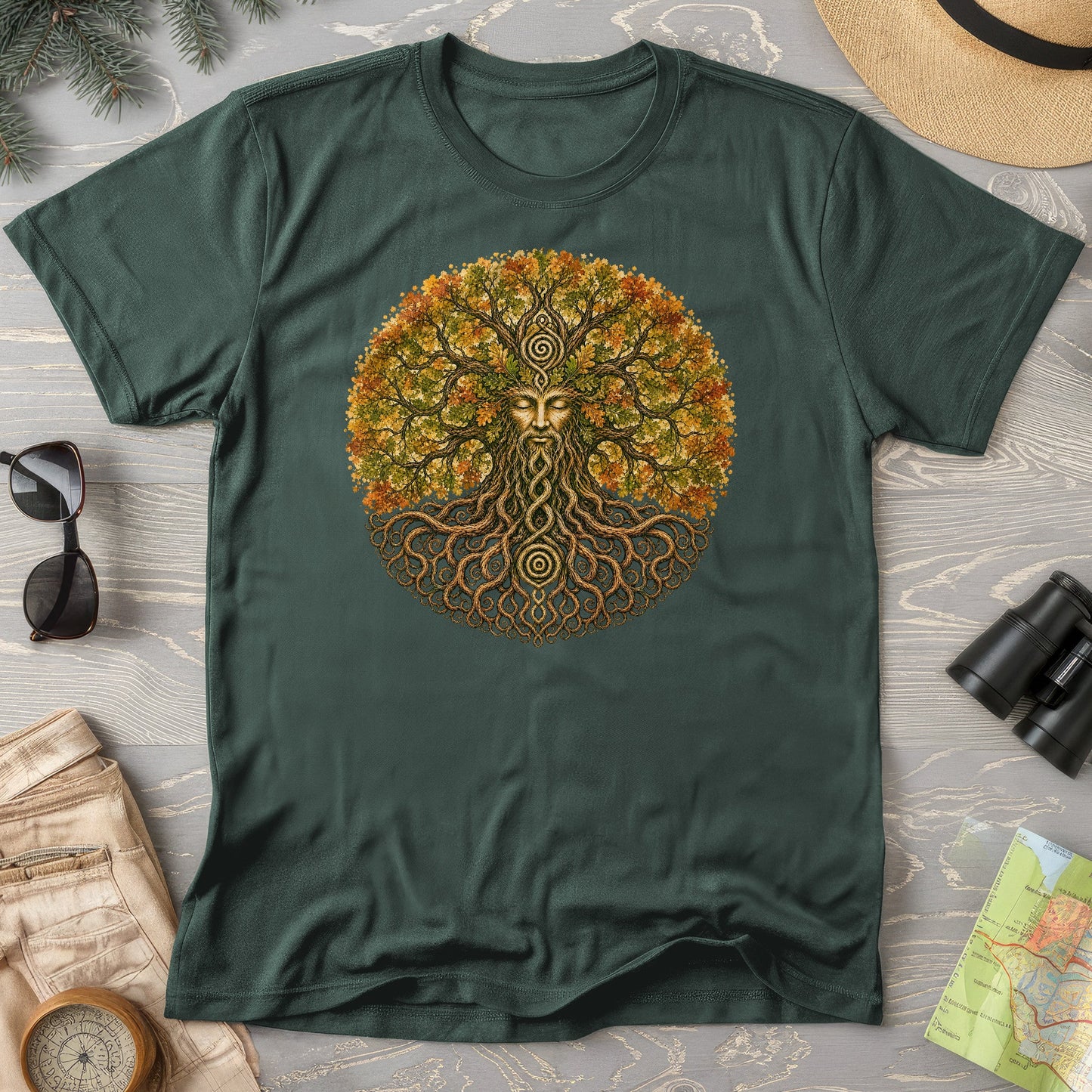 Green Man Autumn Bloom T-Shirt