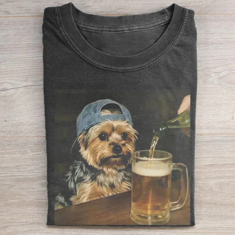 Vintage Yorkie Drinking Beer T-shirt