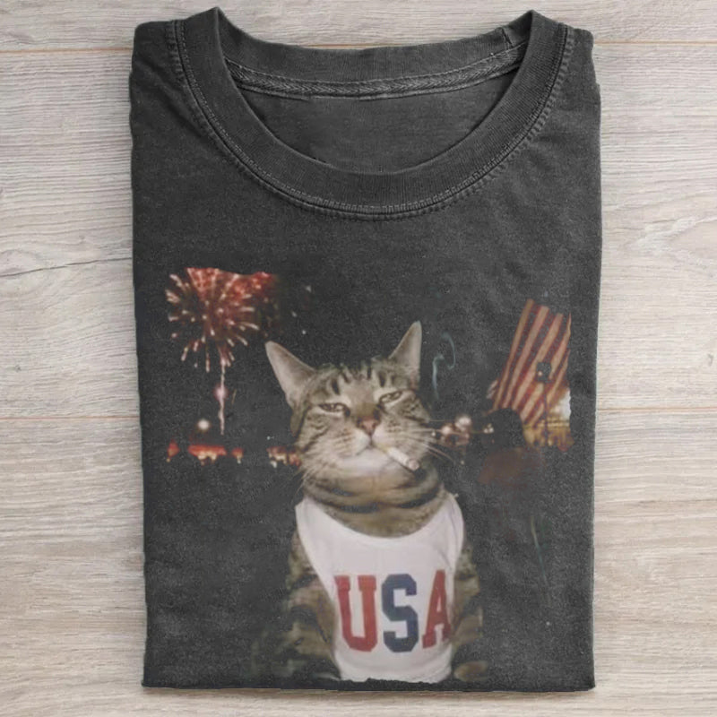 Patriotic Smoking Cat T-shirt