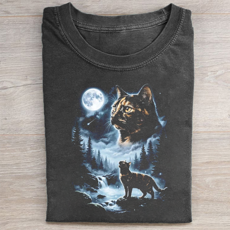 Tortoiseshell Cat Howling to the Moon T-shirt