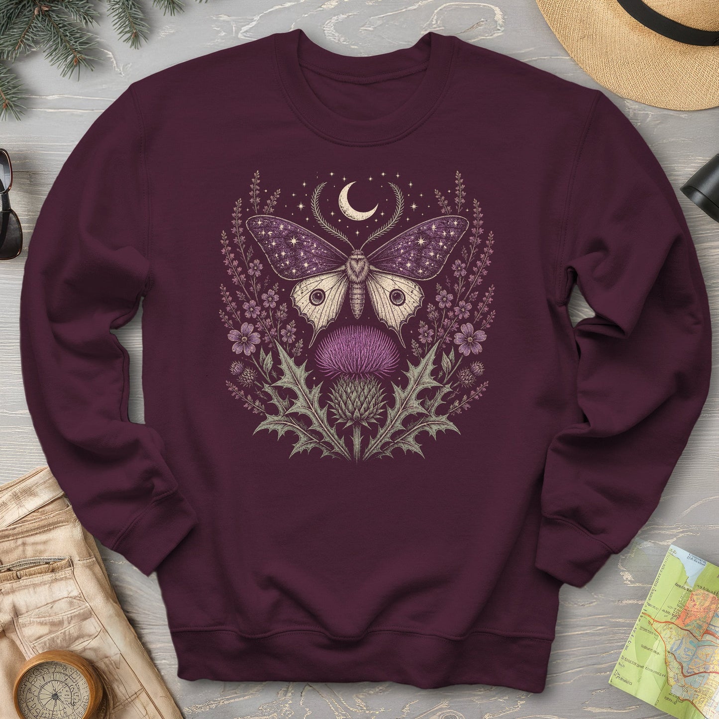Crescent Thistle Moth Moon Sweatshirt