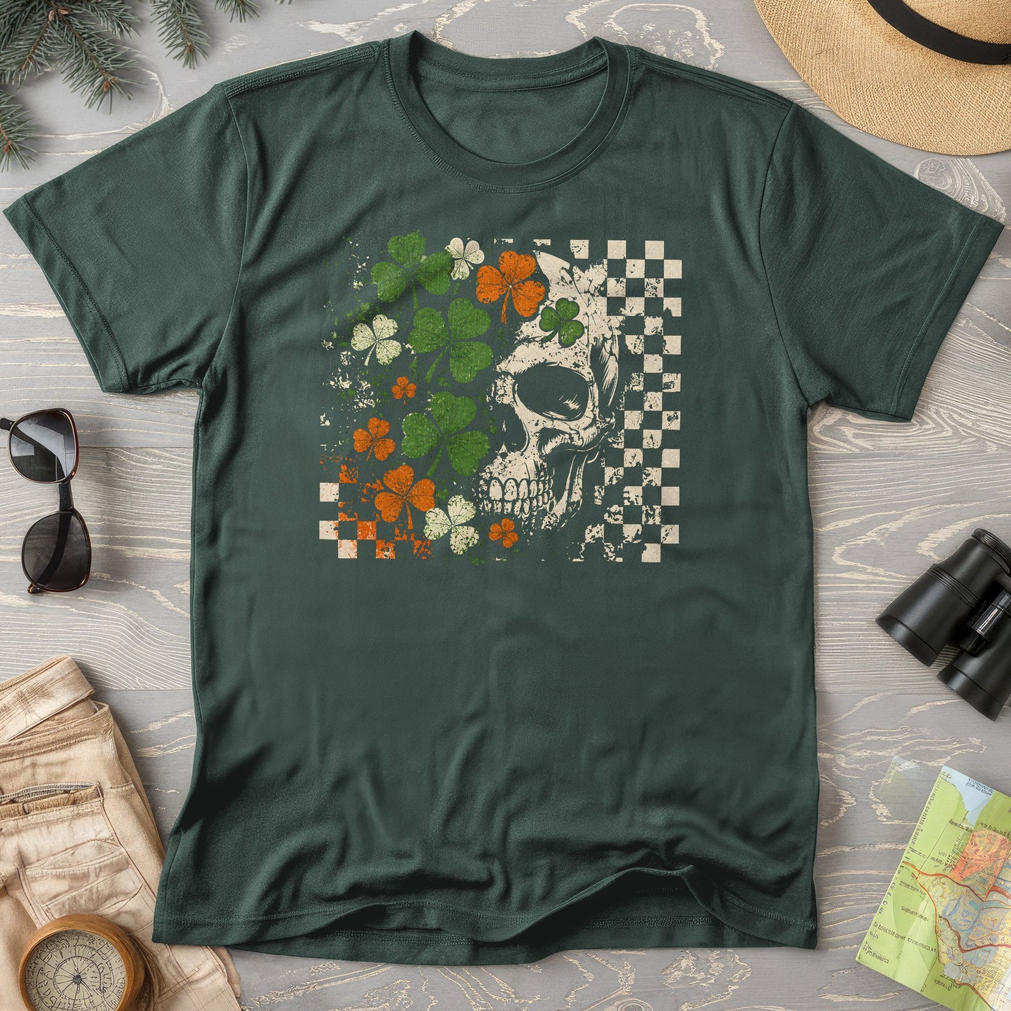 Shamrock Skull Check T-Shirt