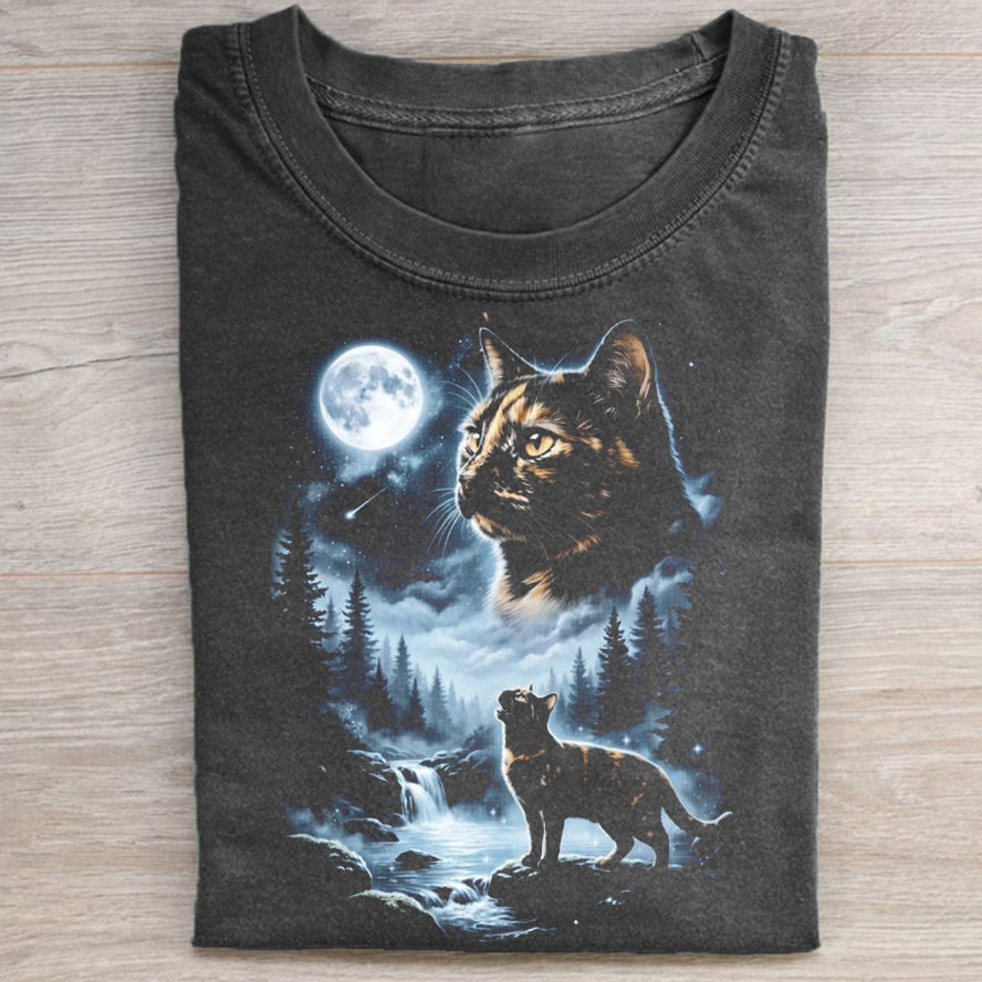 Tortoiseshell Cat Howling to the Moon T-shirt