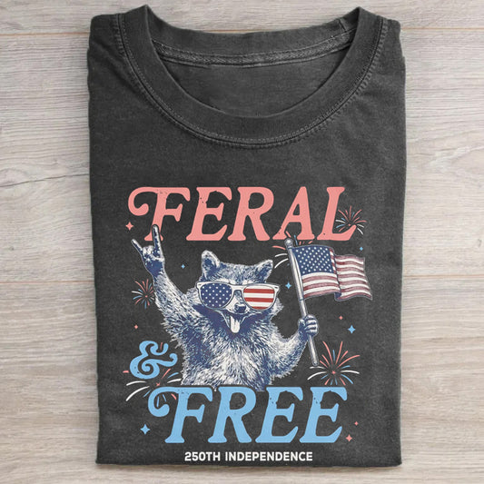 Feral & Free Funny Raccoon 4th of July T-shirt