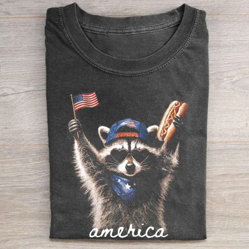 Feral & Free Racoon 4th of July T-shirt