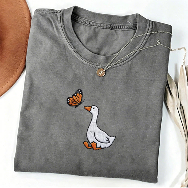 Goose Butterfly Embroidered T-shirt
