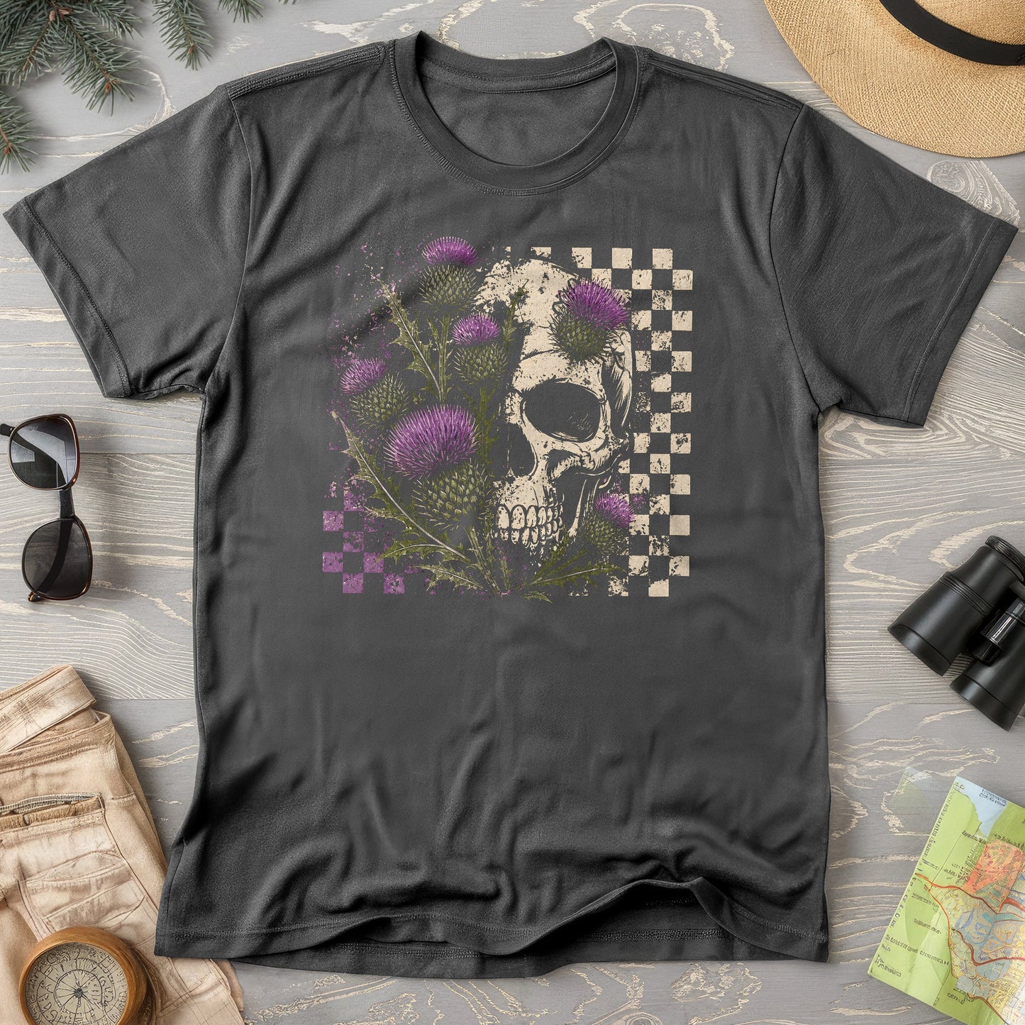 Thistle Skull Check T-Shirt