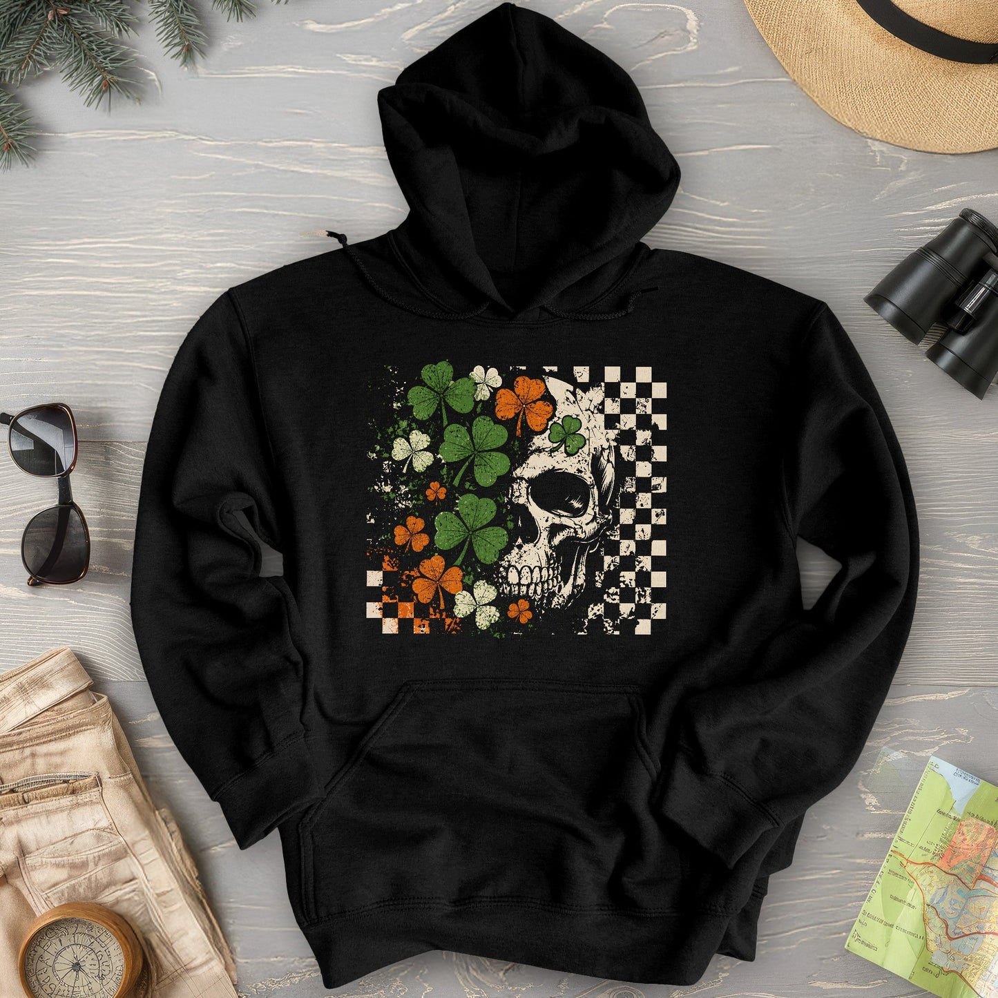 Shamrock Skull Check Hoodie