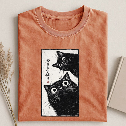 Japanese Cat Washed T-shirt