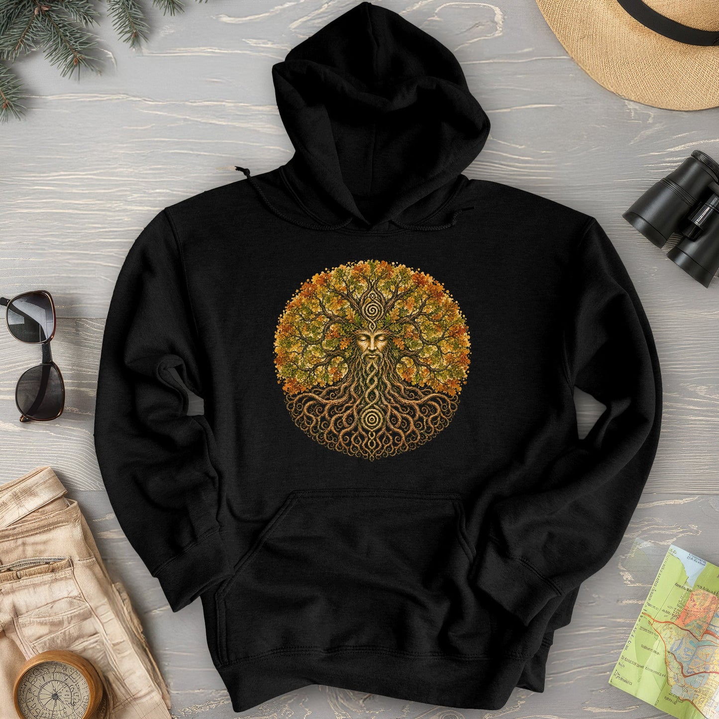 Green Man Autumn Bloom Hoodie