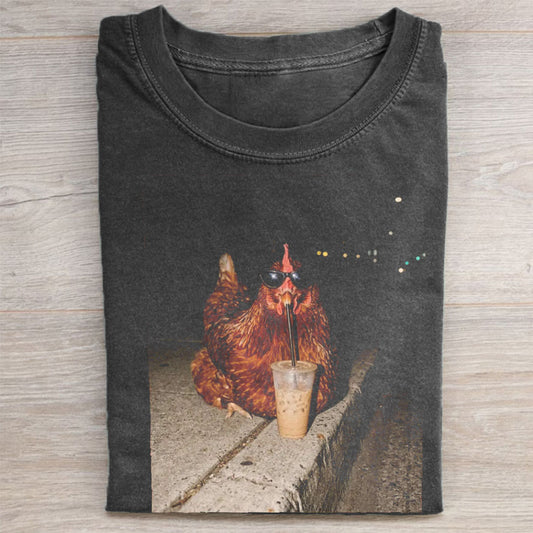 Chicken Drinking Iced Coffee T-shirt
