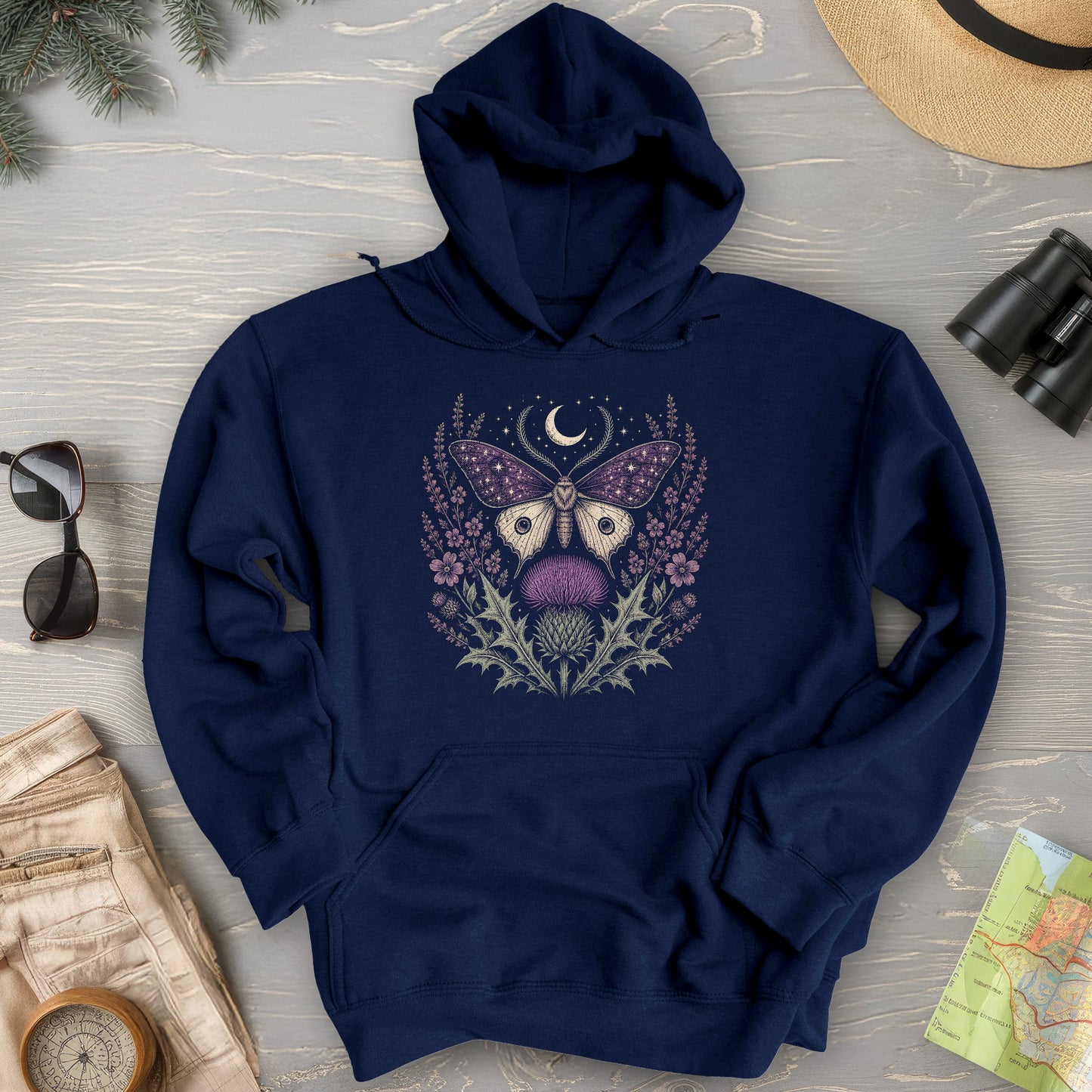 Crescent Thistle Moth Moon Hoodie
