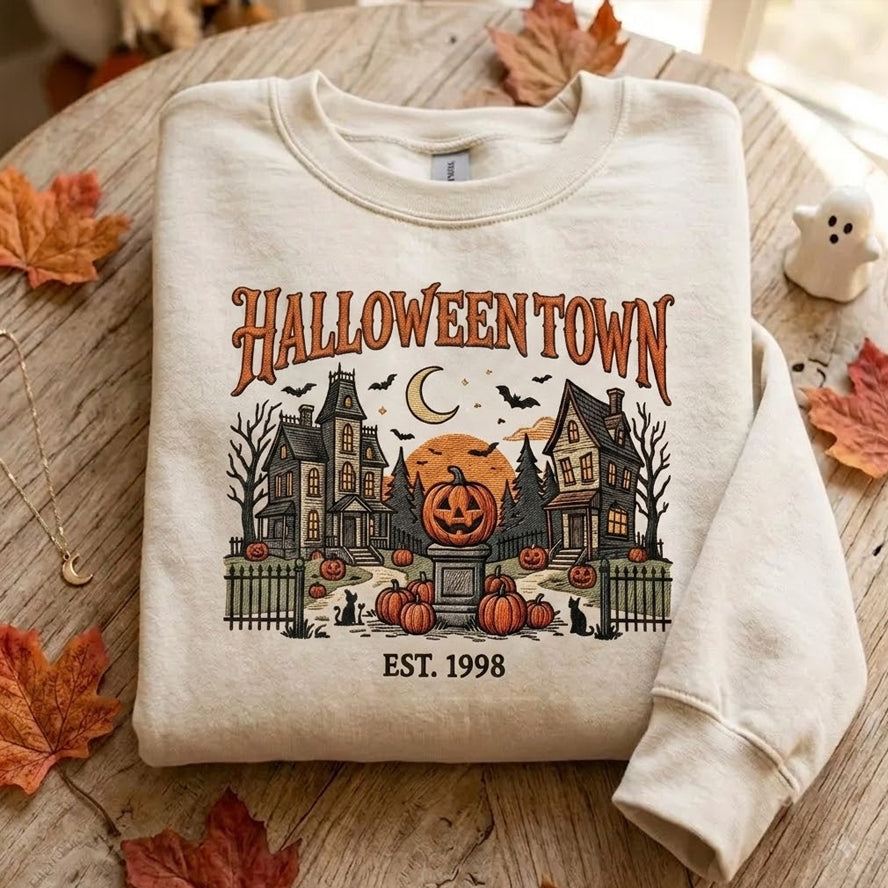 Embroidered Spooky Village Sweatshirt