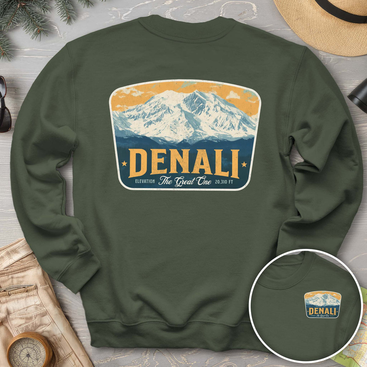 Denali "The Great One" Vintage Badge Front/Back Print Sweatshirt