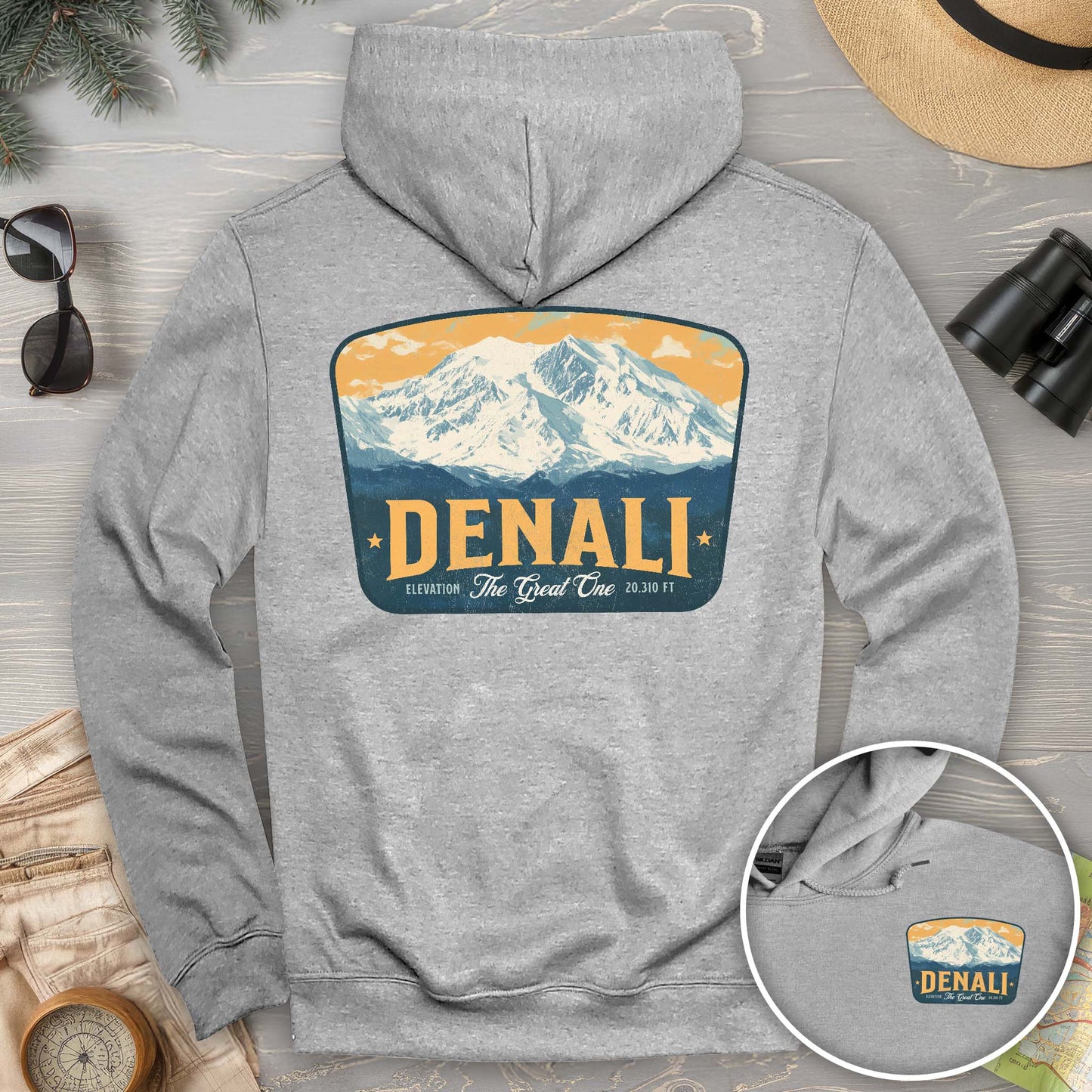 Denali "The Great One" Vintage Badge Front/Back Print Hoodie