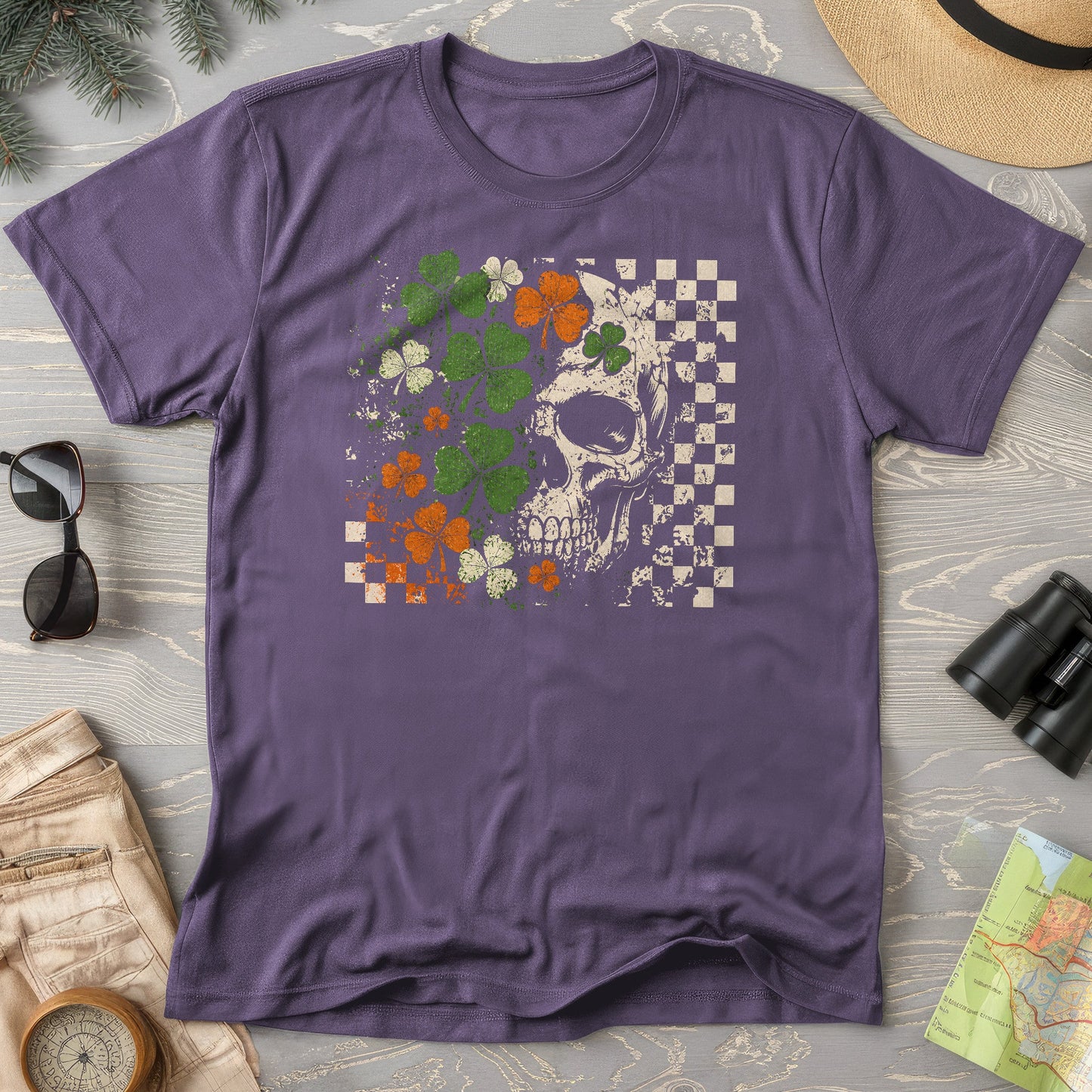 Shamrock Skull Check T-Shirt