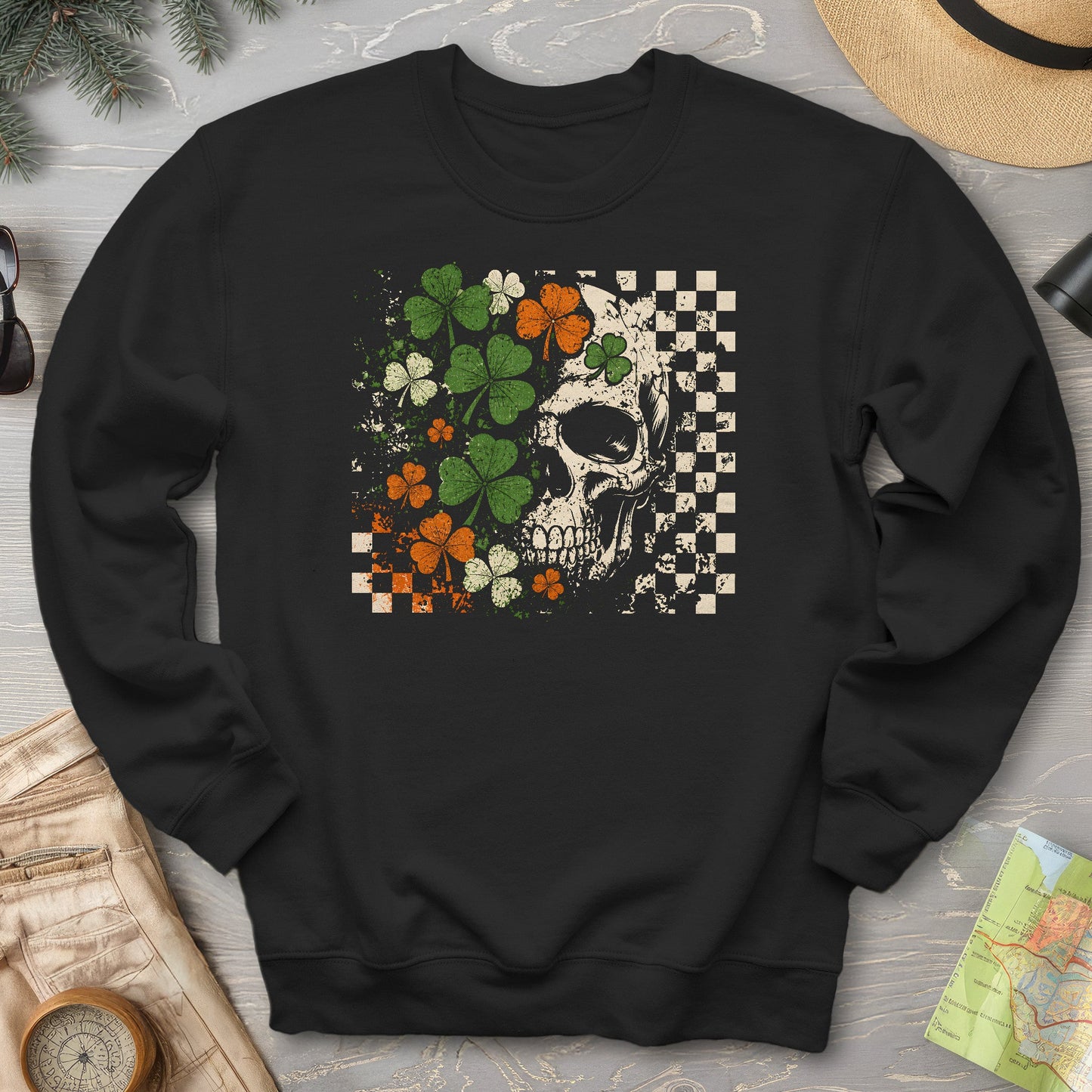 Shamrock Skull Check Sweatshirt