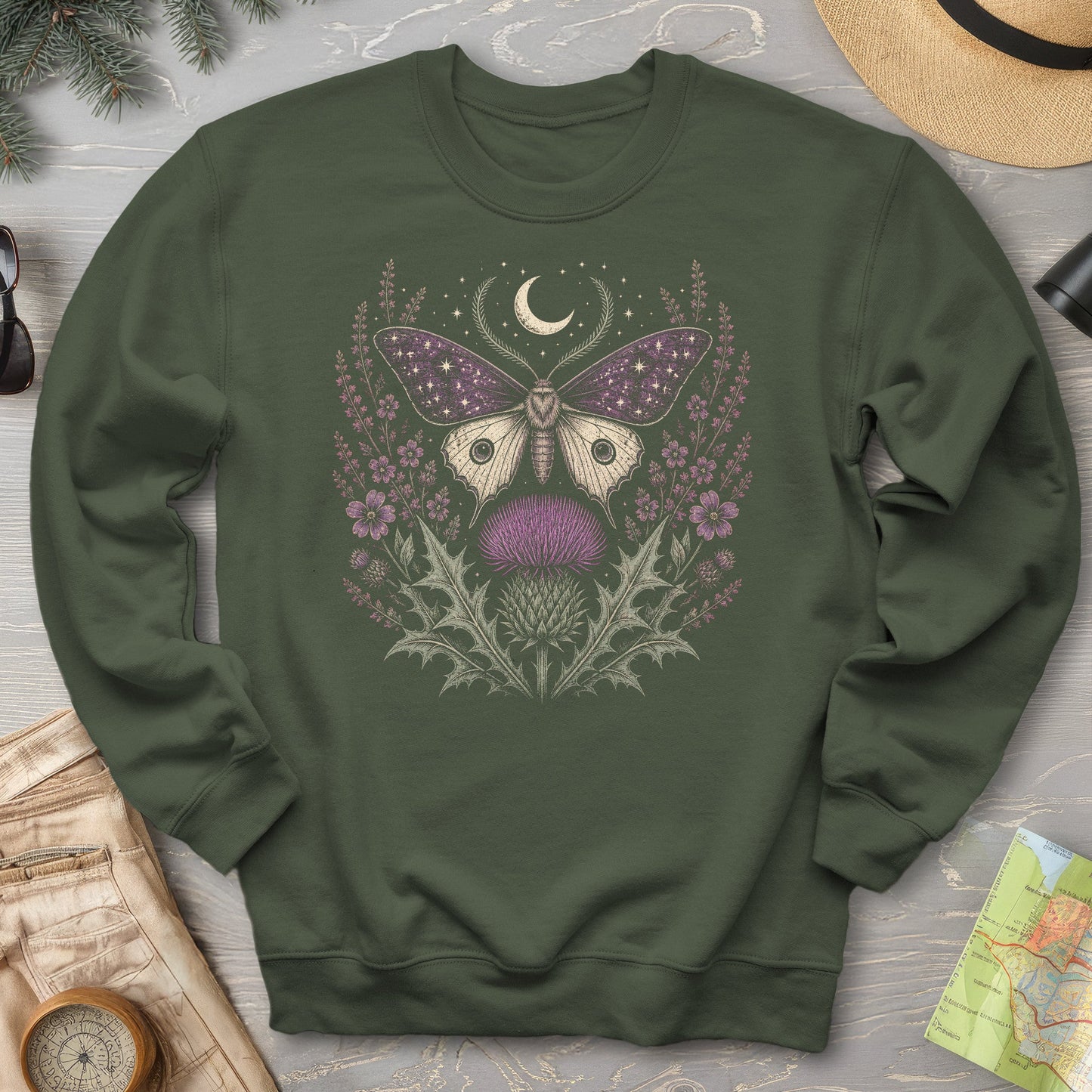 Crescent Thistle Moth Moon Sweatshirt