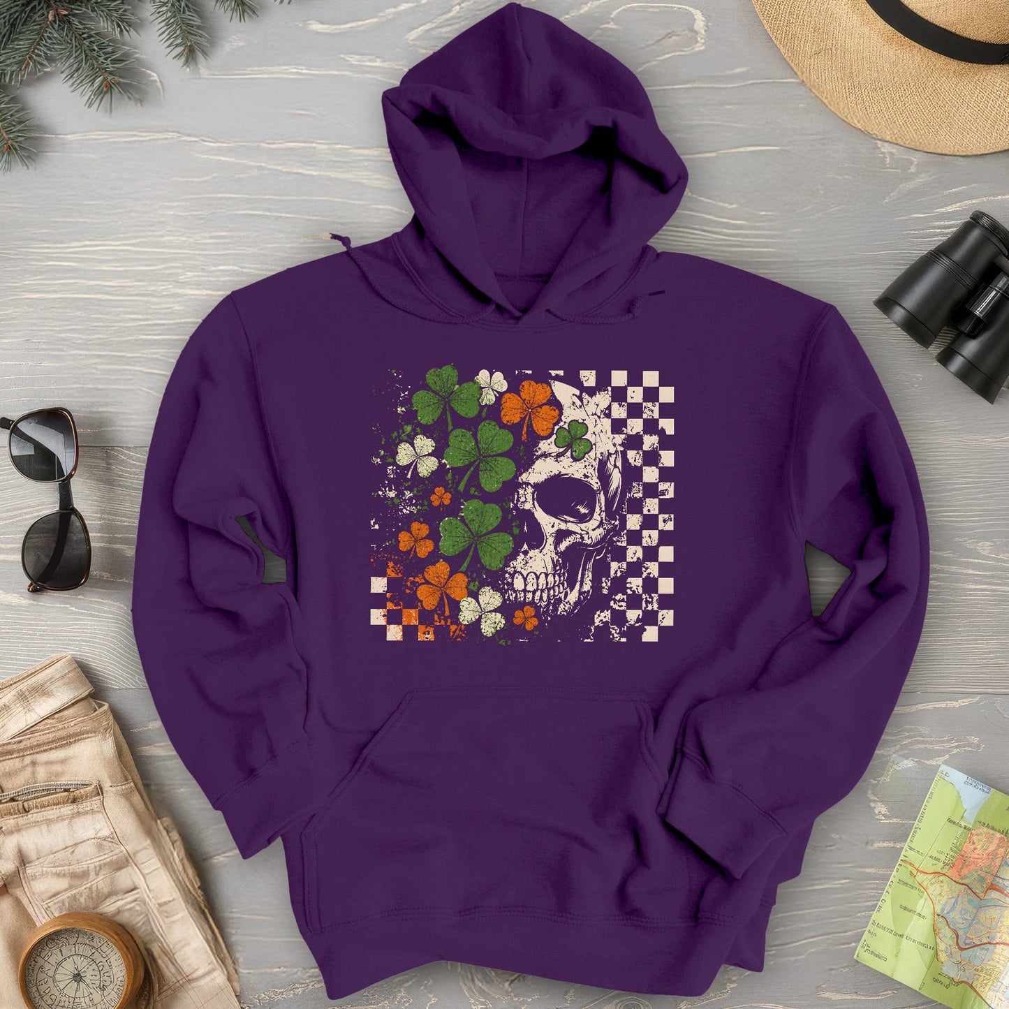 Shamrock Skull Check Hoodie