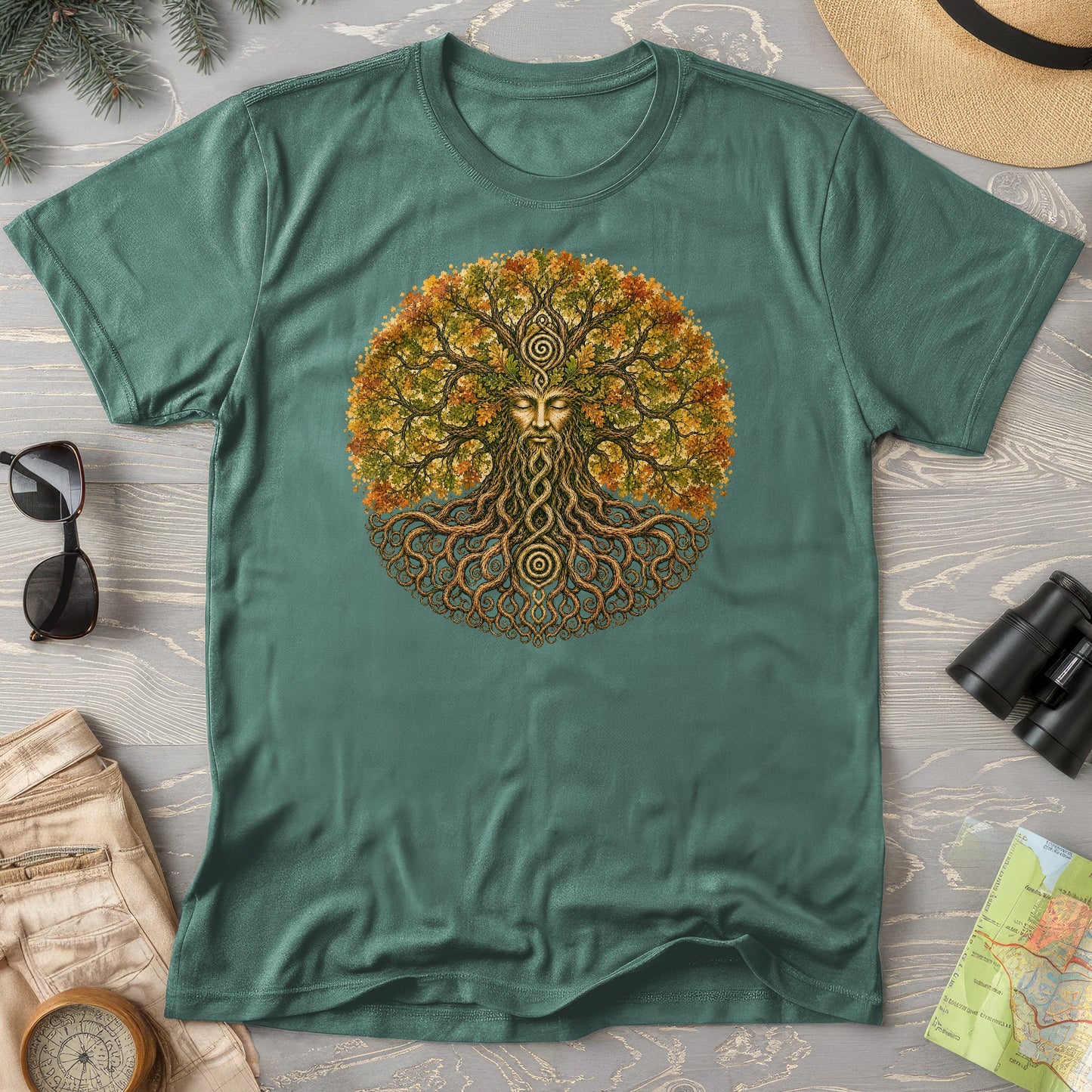 Green Man Autumn Bloom T-Shirt