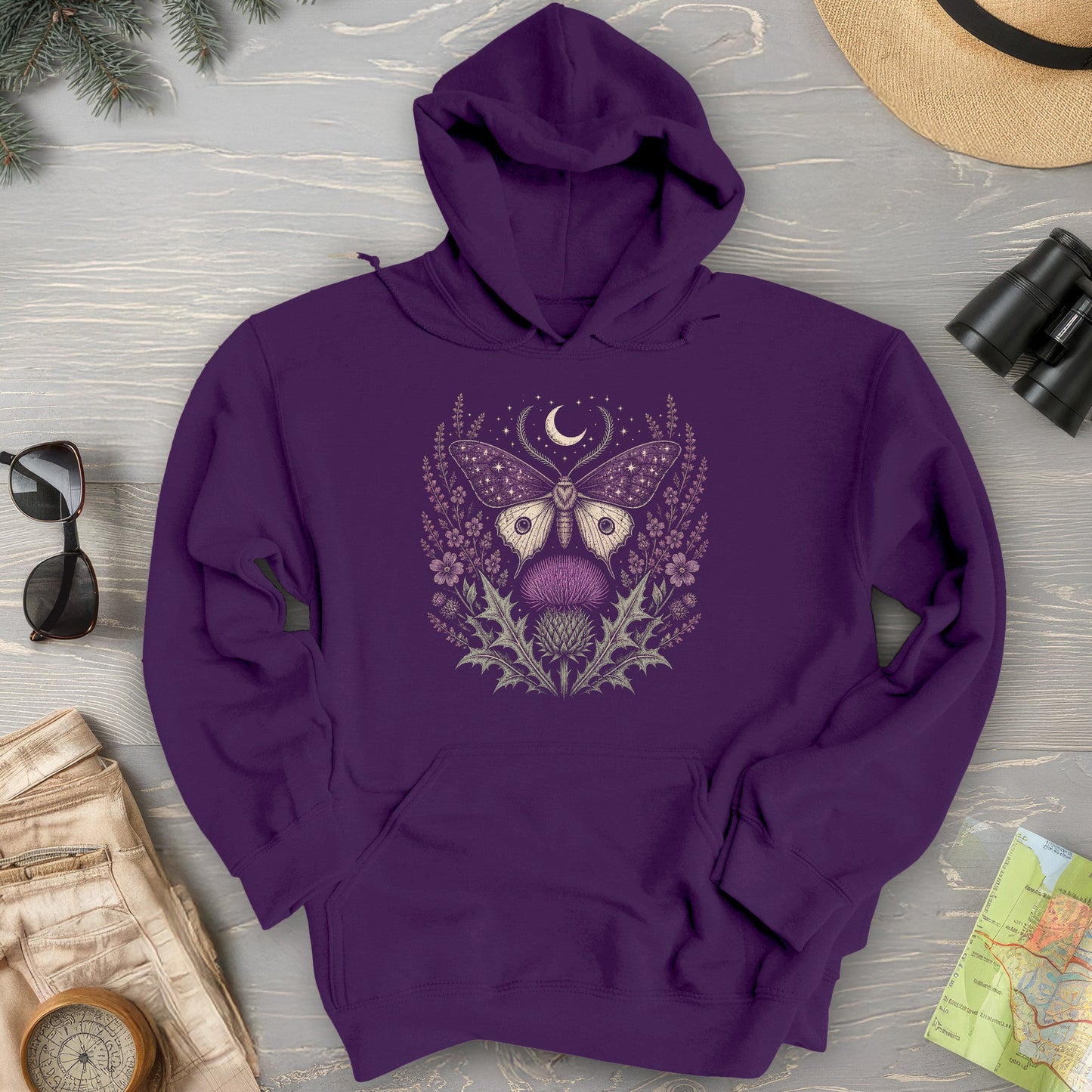 Crescent Thistle Moth Moon Hoodie