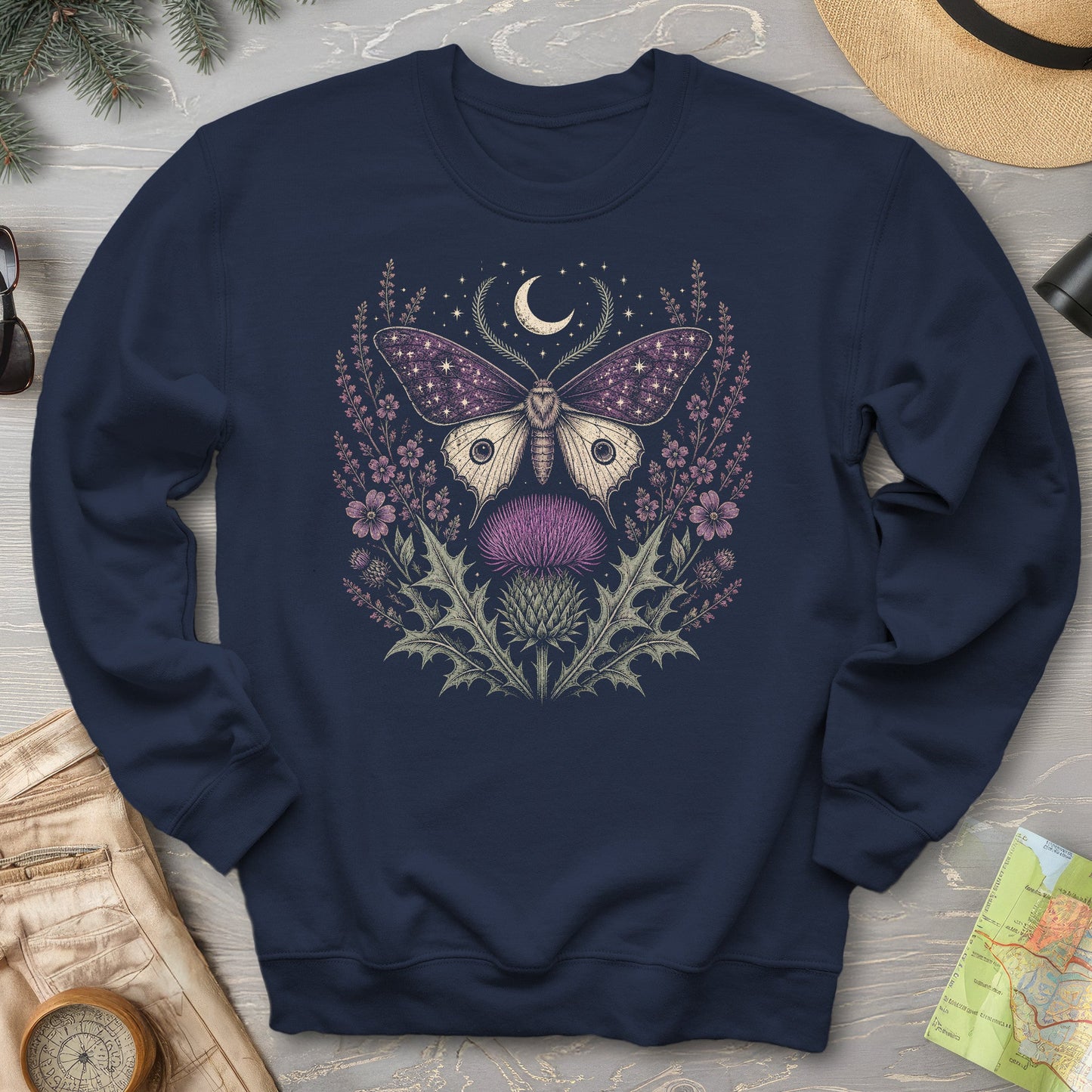 Crescent Thistle Moth Moon Sweatshirt